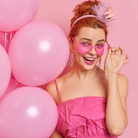 ❤️Women Pink Hat  with feathers With Heart Shaped Sunglasses for Party Dress Up - Picture 8 of 9